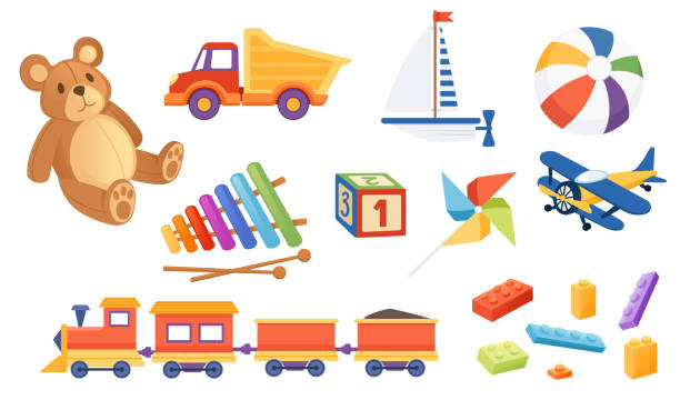 istock Big collection of children toys soft and plastic material color vector illustration isolated on white background 2149082284