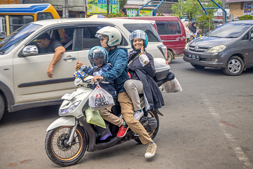 Hanoi, Bac Bo, Vietnam - October 27, 2019: The crazy traffic of Hanoi in Vietnam