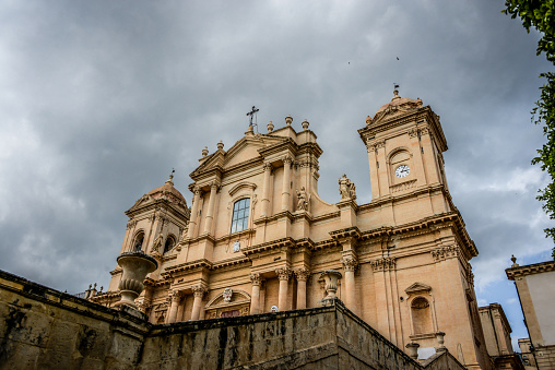 The Towers Of Majestic Noto Cathedral In Noto, Sicily