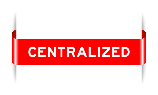 Red color inserted label banner with word centralized on white background