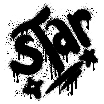 Sprayed star font graffiti with over spray in black over white.Vector Illustration for printing, backgrounds, posters, stickers.
