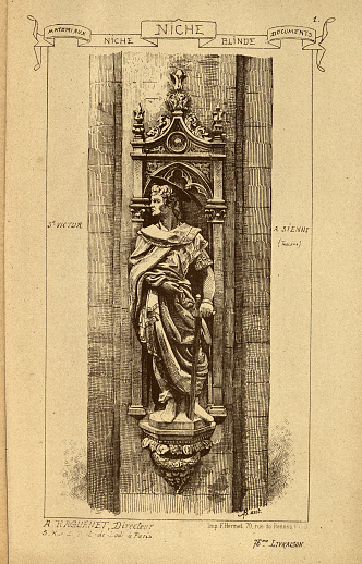 Vintage illustration Architectural niche with statue, History of architecture, decoration and design, art, French, Victorian, 19th Century