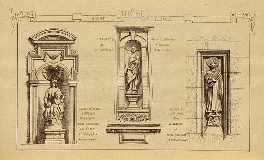 Vintage illustration Architectural niche with statue, History of architecture, decoration and design, art, French, Victorian, 19th Century