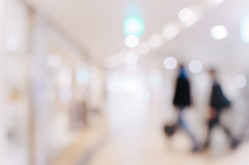 Blurred image of people walking in a shopping mall