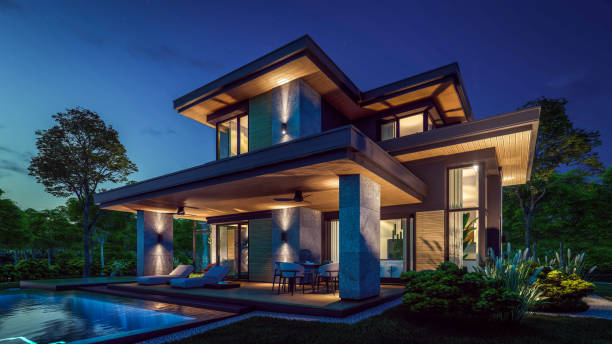 istock 3d rendering of modern house in luxurious style in night 2149088660