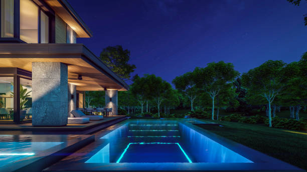 istock 3d rendering of modern house in luxurious style in night 2149088694