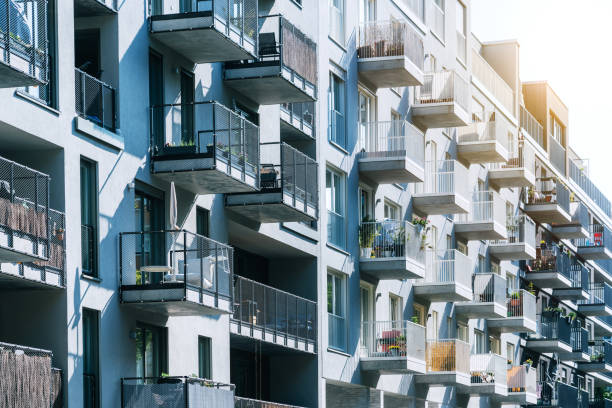 istock Modern Apartment Balconies Glowing in Berlin Sunshine 2149090323
