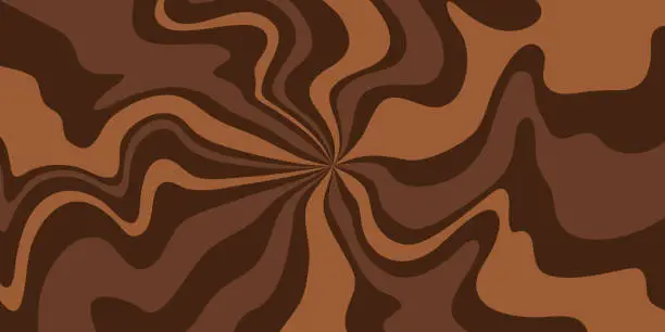 Vector illustration of Abstract radial psychedelic waves print background. Brown marble acrylic swirl pattern. Coffee or chocolate liquid texture.