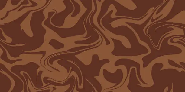 Vector illustration of Abstract brown psychedelic waves print background. Marble acrylic swirl seamless pattern. Coffee or chocolate liquid texture.