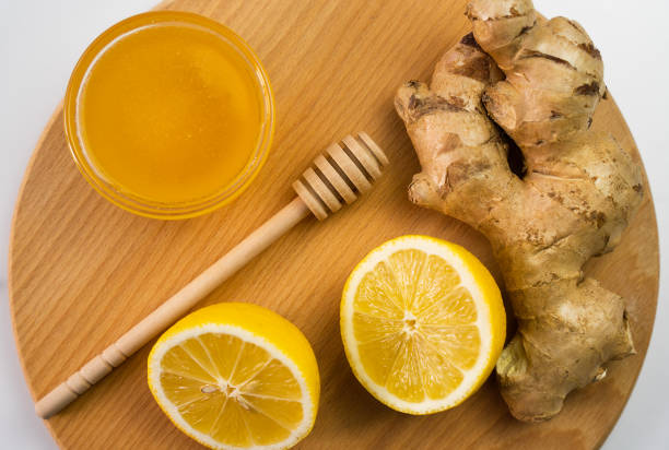 A honey, lemon and ginger for a vitamin and healthy drink. Top view. Close-up. Selective focus.