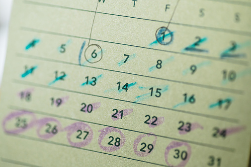 Detail of a calendar with pen marks