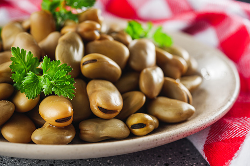 delicious Turkish snack boiled broad beans fava.