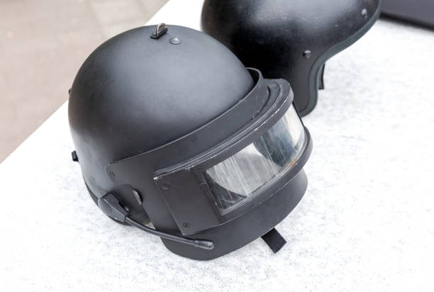 istock Russian police special  heavy helmet with protective glass 2149093634