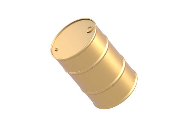 Golden oil barrel isolated on white background. 3d render