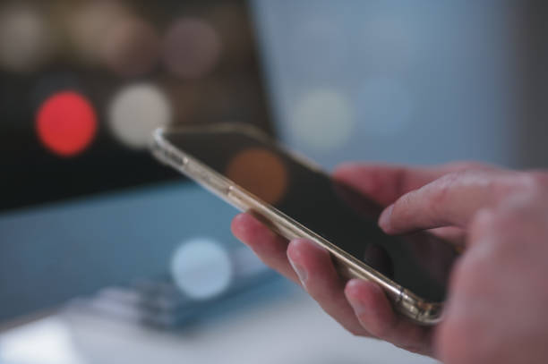 istock Person using a social media marketing on mobile smartphone, hand using smartphone typing, chatting conversation in chat box icons pop up 2149094122