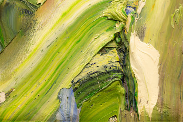 Paint on Canvas: Abstract Pattern in Green and Yellow Hues - Background.