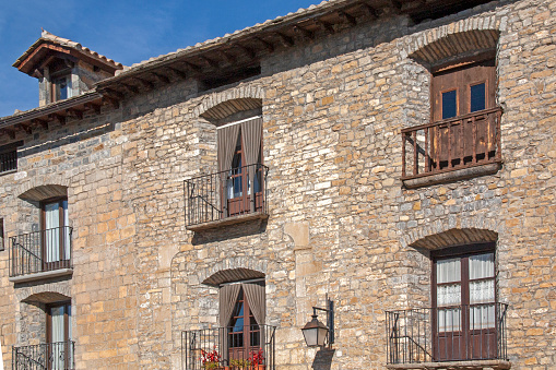 Ainsa. Stone fronts of houses dating from the Middle Ages,