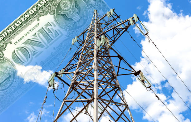 istock Dollar banknote on the background of a high-voltage power line 2149095248