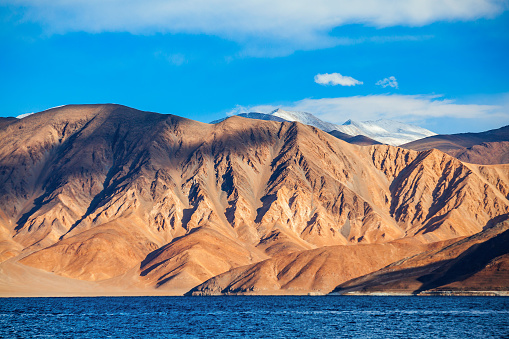 Pangong Tso or Pangong Lake is an endorheic lake in Himalayas, extends from Ladakh in India to Tibet in China