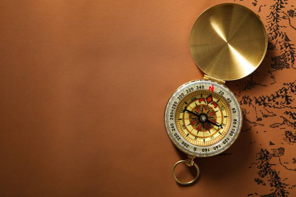 Sea travel concept. Vintage compass with map