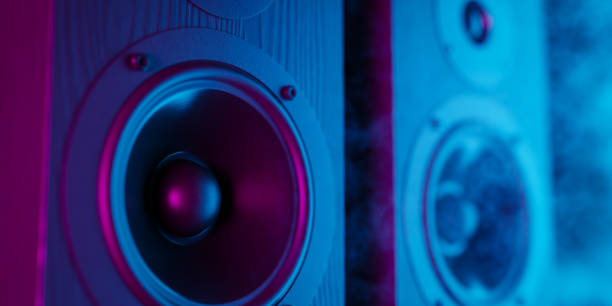 Bookshelf audio speaker concept background for listening to music. 3d rendering