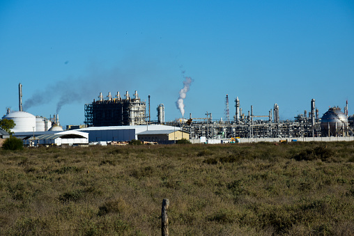 Industrial facilities of the Argentine petrochemical industry, Patagonia, Argentina.