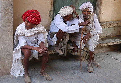 Rajasthan, India - February 25, 2006: Group of old farmers in a Jaipur village