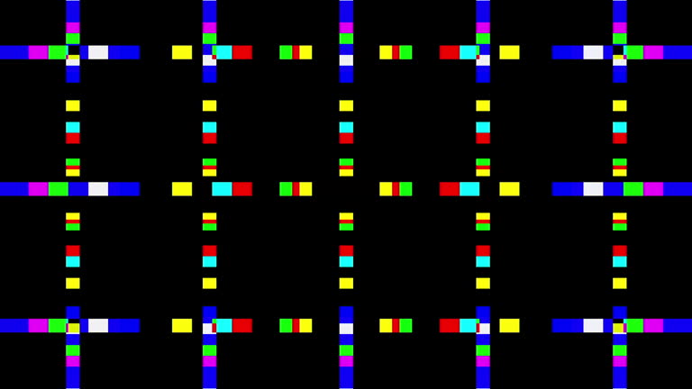 Multi colored blinking grid pattern zooming in