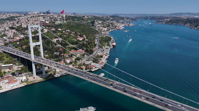 Aerial Video Footage of Bosphorus Bridge in Istanbul, Turkiye