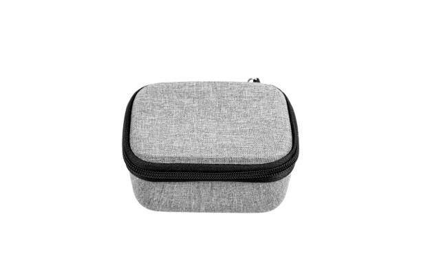 istock Protective hard case with a zipper and a gray fabric texture. Isolate on a white background. 2149104014