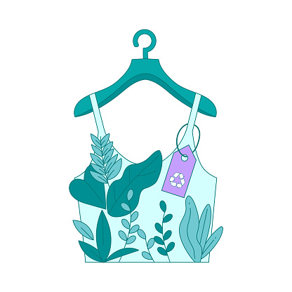Tank Top Dress with Growing Plant on Hanger as Eco Friendly Vector Illustration. Ecology and Zero Waste Environment