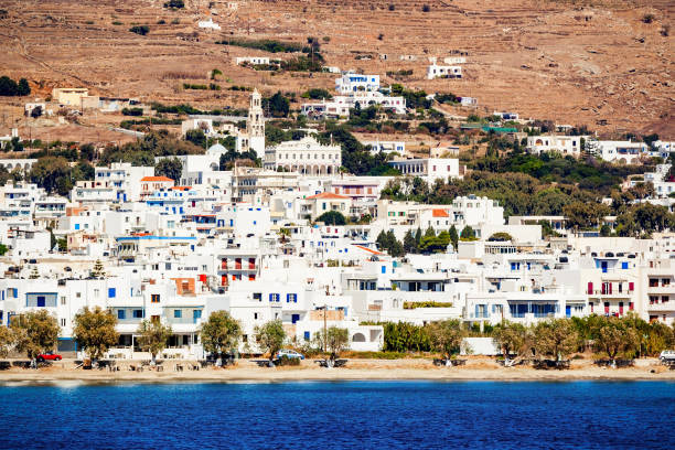 Tinos island aerial view. Tinos is a Greek island situated in the Aegean Sea, located in the Cyclades archipelago, Greece.