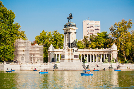 Monument to Alfonso XII in the Buen Retiro Park, one of the largest parks of Madrid city, Spain. Madrid is the capital of Spain.