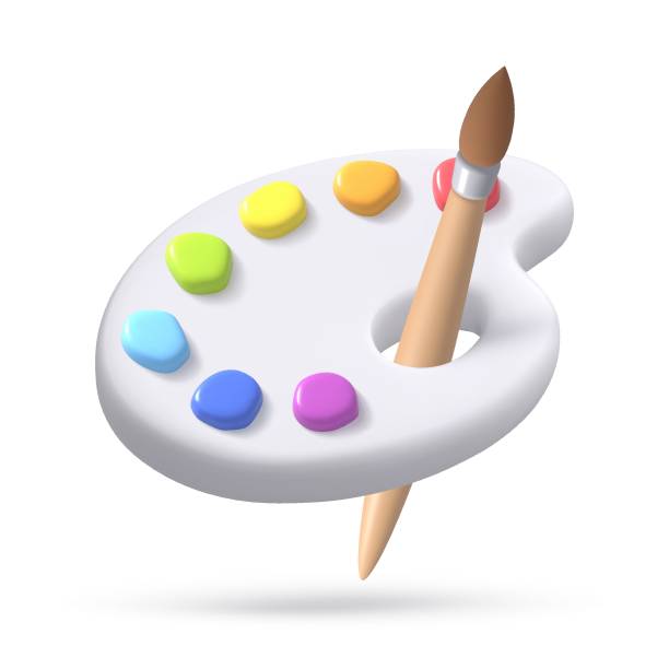 istock White palette with brash and colors, 3d icon. Creative tools for drawing, painting. Main tool of creative person. Realistic isolated vector illustration for card, design, flyer, web, advertising 2149109603
