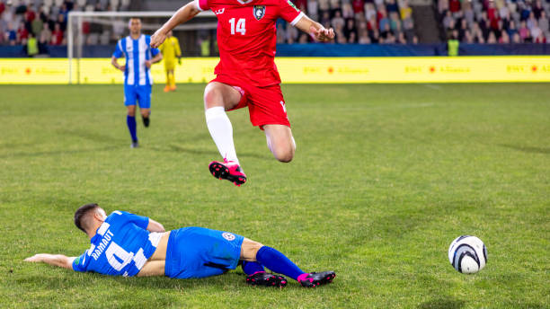 Soccer. Image on a white background. Football players. Soccer championship. Sports concept. Professional soccer player in action.