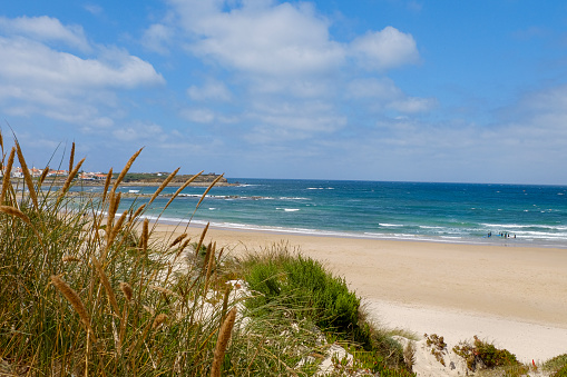 View of the almost deserted beach of Peniche. The small town of Peniche is considered the cradle of Portuguese surf culture.