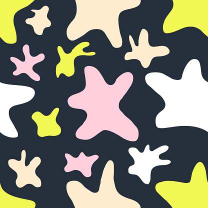 Groovy seamless pattern with abstract stars spots. Print for tee, paper, textile and fabric. Hand drawn vector illustration.