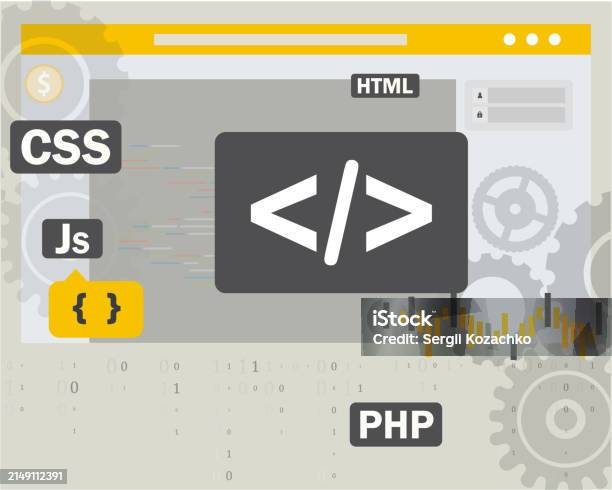Vector Illustration Of Web And App Development Programming And Coding ...