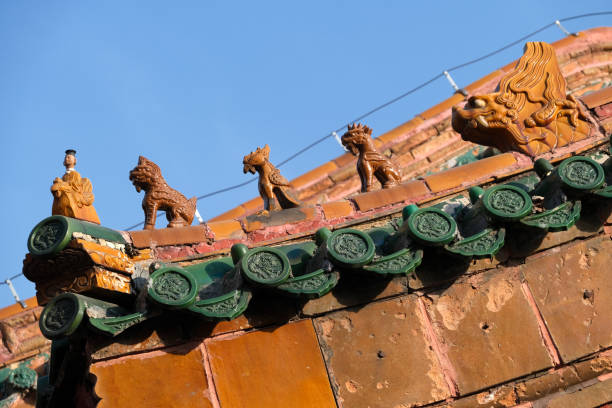 Traditional architectural features at the Mukden Palace, or Shenyang Imperial Palace, the former palace of the Later Jin dynasty and the early Qing dynasty. It was built in 1625, and the first three Qing emperors lived there from 1625 to 1644. It lies in the center of Shenyang, Liaoning.