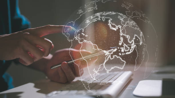 istock Person using a social media marketing on mobile smartphone, hand using smartphone typing, chatting conversation in chat box icons pop up, hand holding smartphone with virtual globe 2149113348