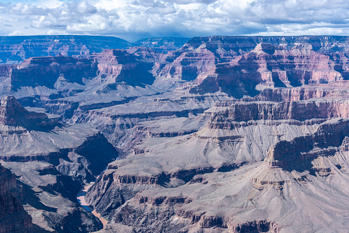 Panoramic view of Grand Canyon, Arizona, USA. A winding river.
