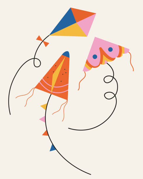 Kites set Cartoon style hand drawn vector illustration on  isolated background. Toy kite decorative design. Concept for freedom, fun, summer, happy time, recreation. For print, sign, card, paper, logo, flyer, poster