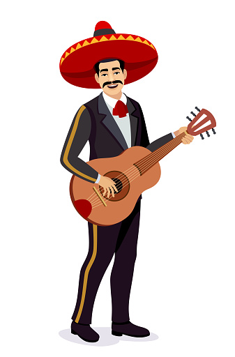 Mariachi singer character. A Mexican guitar player.