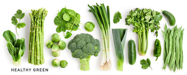 Green healthy vegetable collection isolated on white background