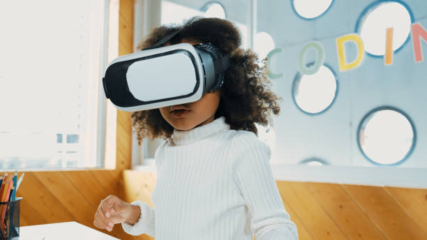 istock Girl wearing VR headset to learning in metaverse. Future lifestyle. Erudition. 2149120730