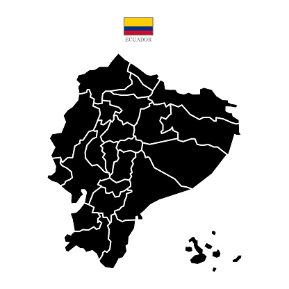 Ecuador contour vector map with state, black-white, flag in color. Background map eps 10