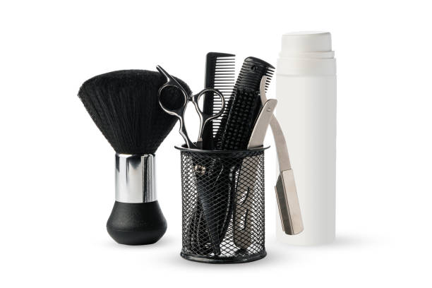 istock Professional hairdresser tools in cup isolated on white 2149122677
