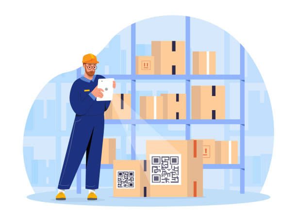 illustrazioni stock, clip art, cartoni animati e icone di tendenza di codice qr al vettore del magazzino - deposito per la distribuzione