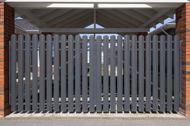 istock New metal slat gates in black 2149123169