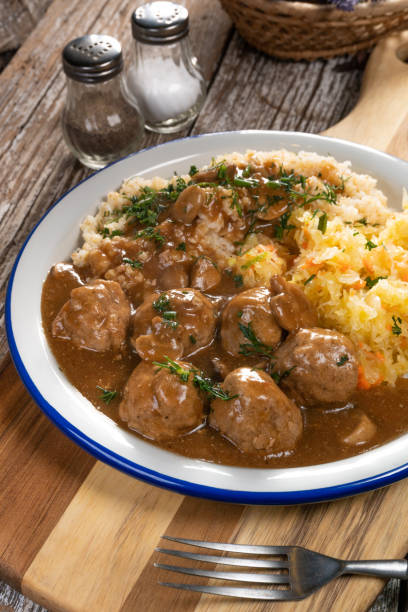 istock Minced meat balls in mushroom sauce. 2149124038